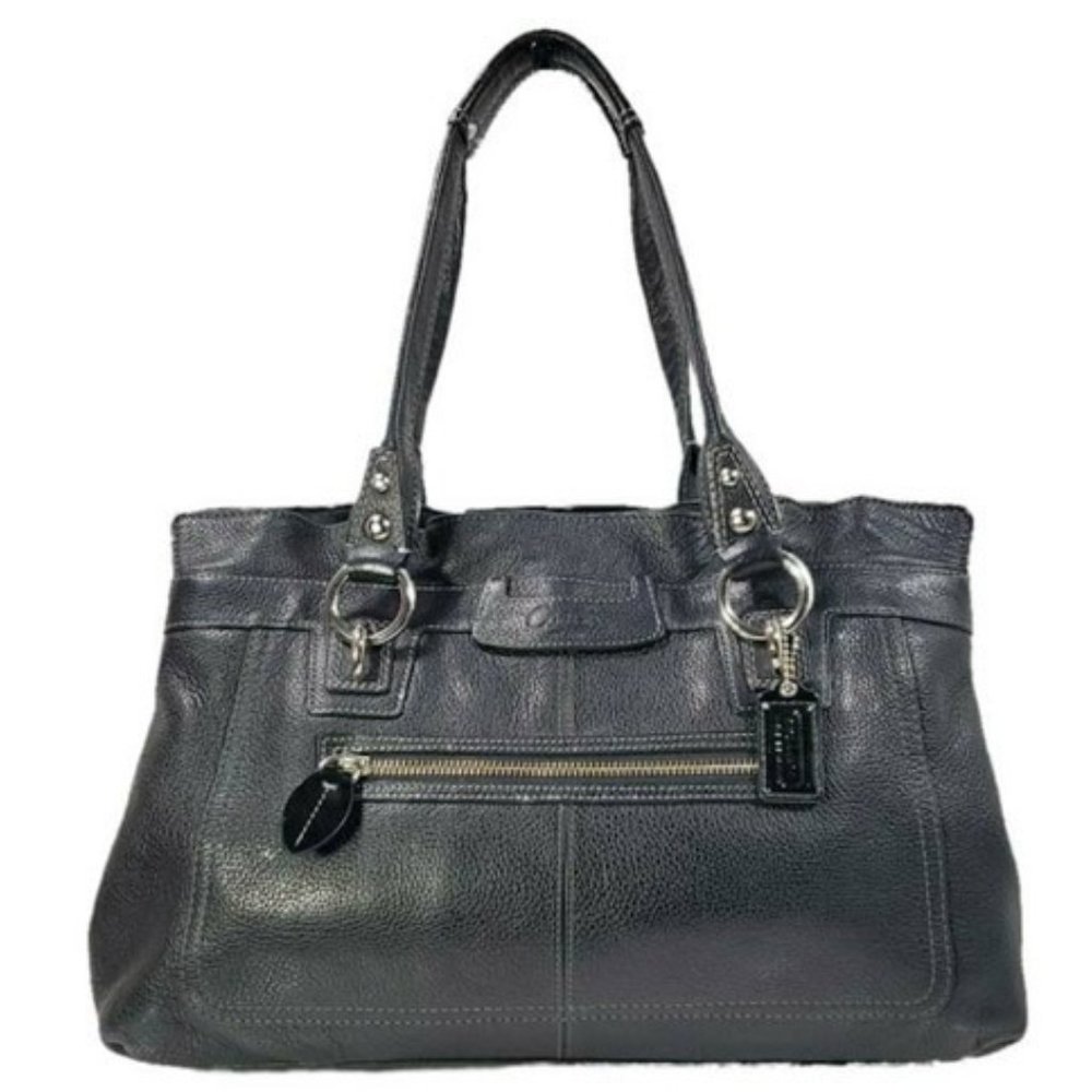 Coach Penelope Black Pebbled Leather Handbag New